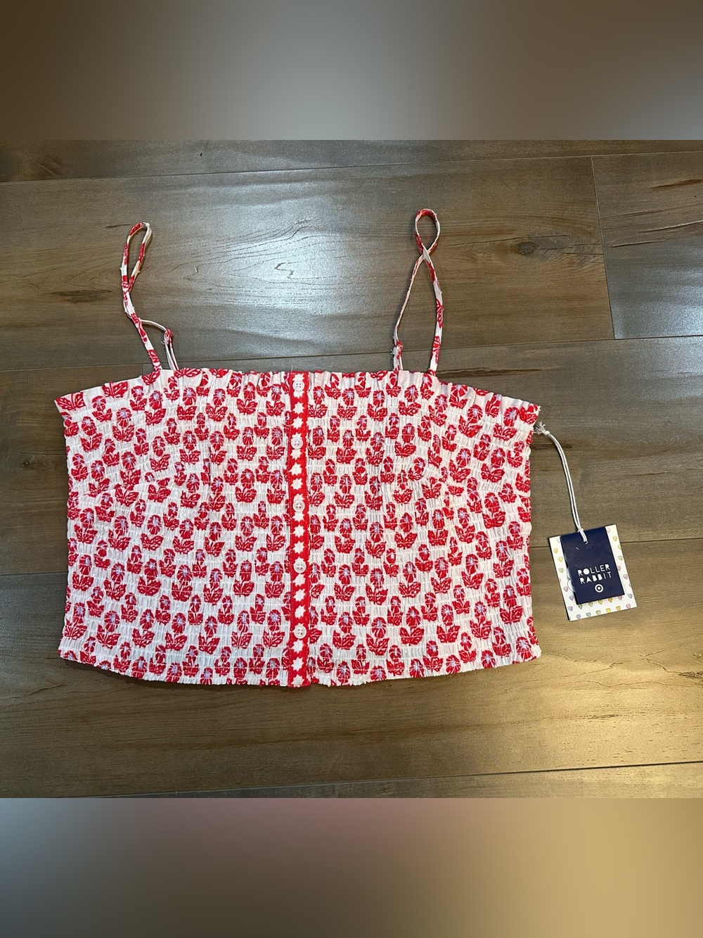 Roller Rabbit Red and White Floral Smocked Crop Top